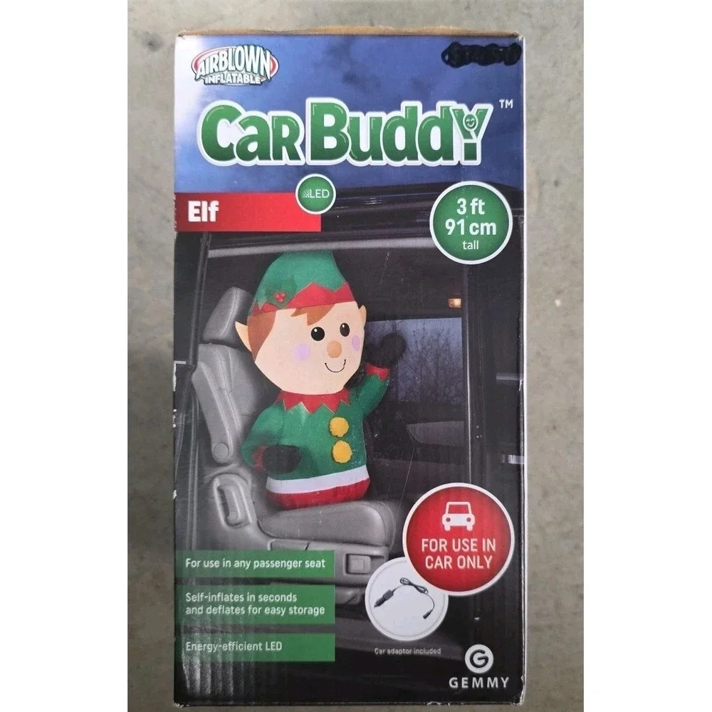 NEW‎ Airblown Inflatables Elf Car Buddy. 3 feet tall LED Lights